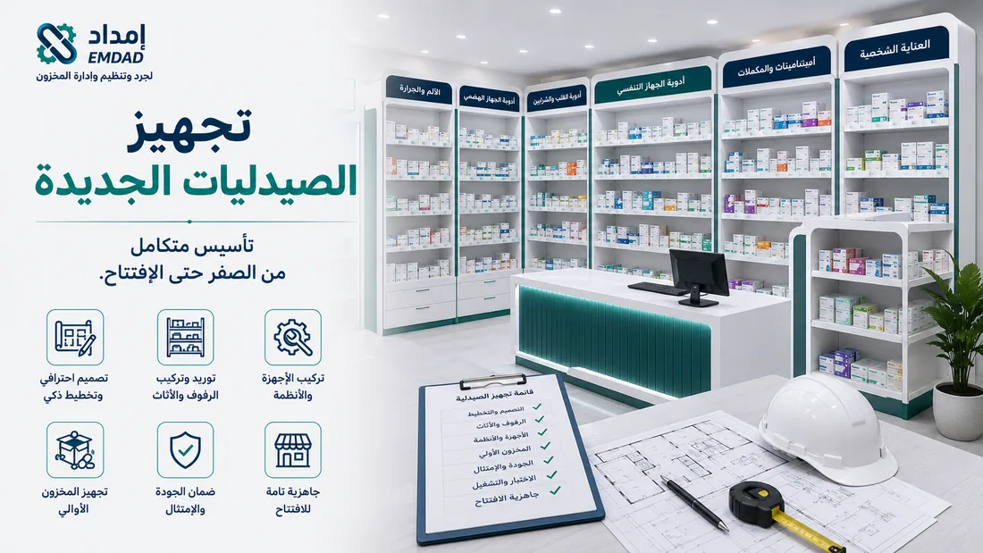 صورة توضيحية لخدمة تجهيز الصيدليات الجديدة من إمداد